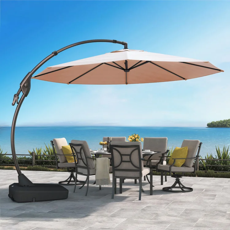 Grand Patio 12 FT Deluxe NAPOLI SUNBRELLA Cantilever Umbrella Curvy Aluminum Offset Umbrella with Base Grand Patio 12 FT Deluxe NAPOLI SUNBRELLA Cantilever Umbrella Curvy Aluminum Offset Umbrella with Base